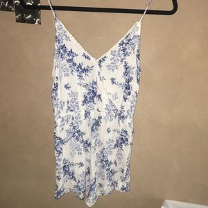 White and blue floral romper